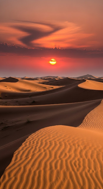 Photorealistic Desert Sunset with Swirling Sand - Free mobile Wallpaper