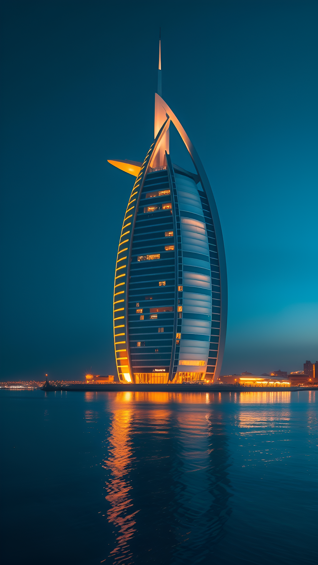 Iconic Burj Al Arab Hotel Night Reflection on Teal Water - Free 4K mobile Wallpaper