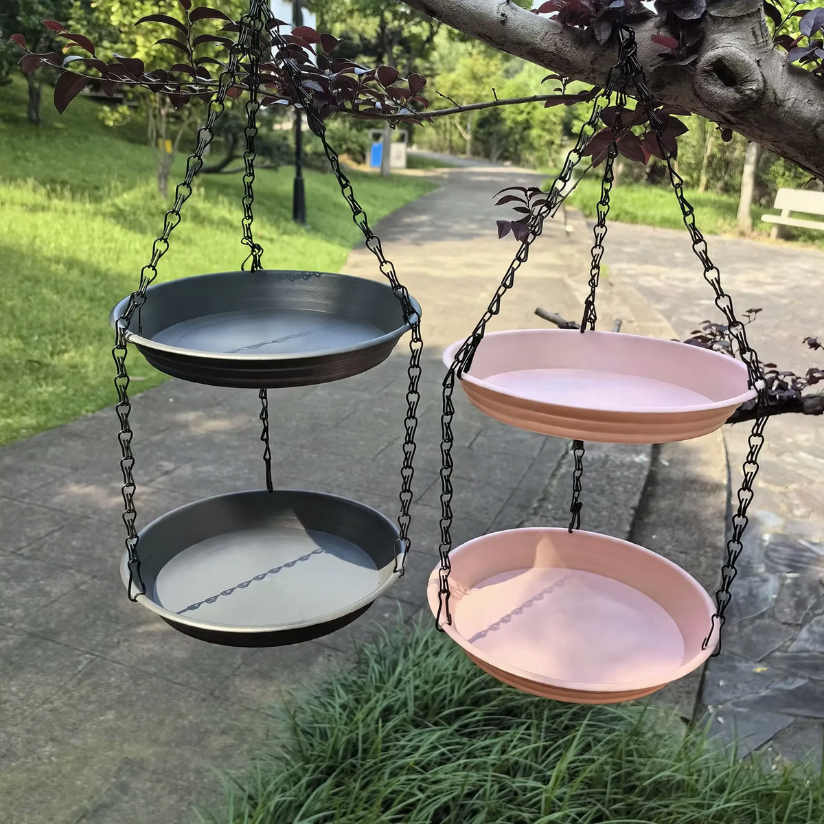 Double-layer hanging bird feeder