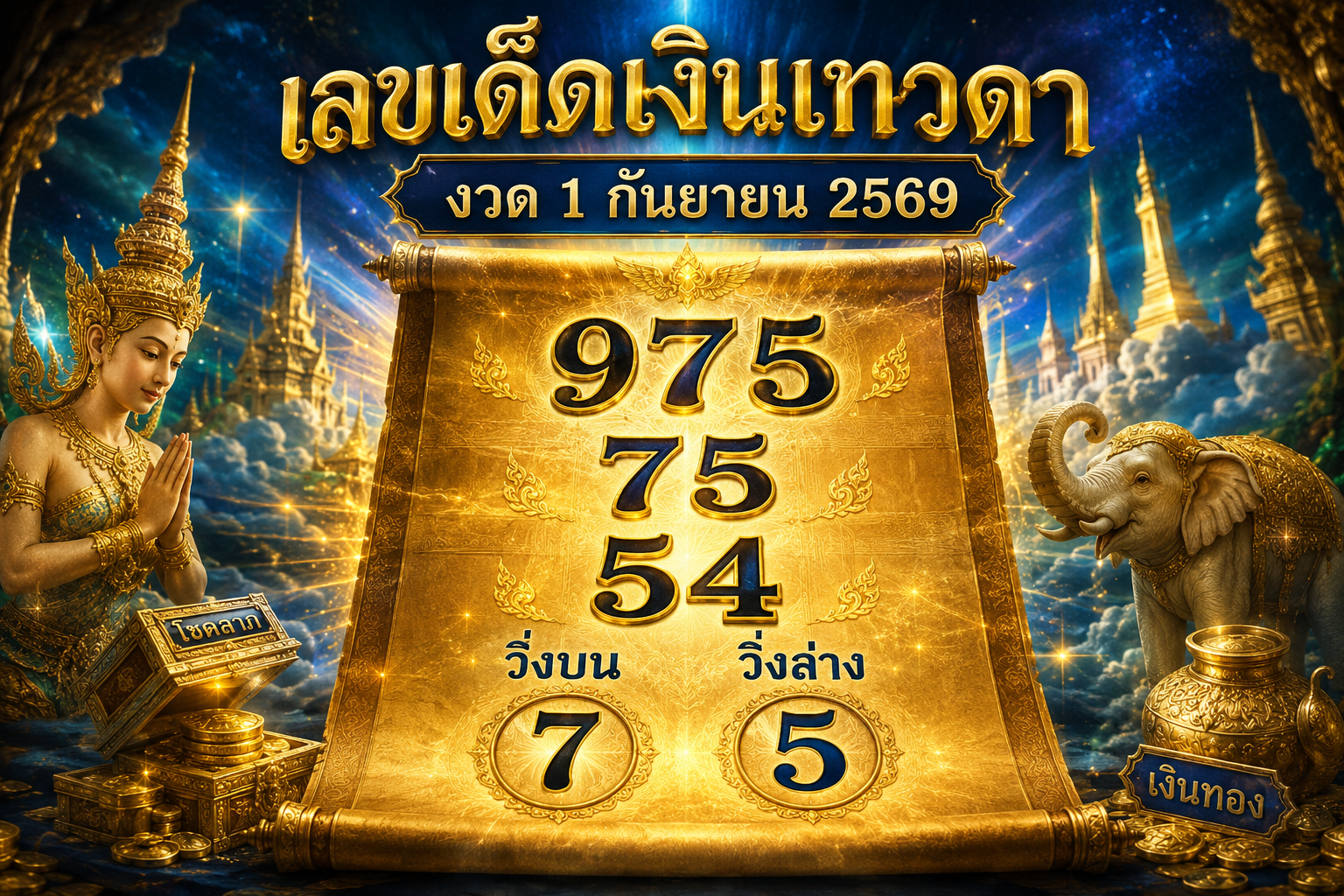 เลขเด็ดเงินเทวดา งวด 1 กันยายน 2569 ส่องเลขวิ่งบน-ล่าง คัดชุดเต็ง 2 ตัว 3 ตัวตรง