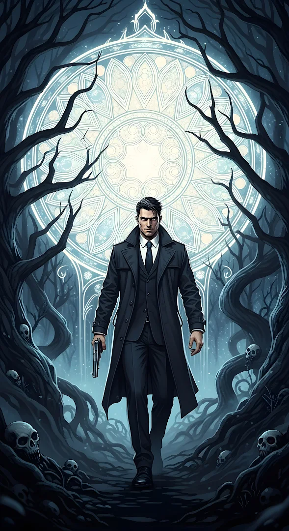 Dark Detective Occult Forest Glowing Symbol Skulls