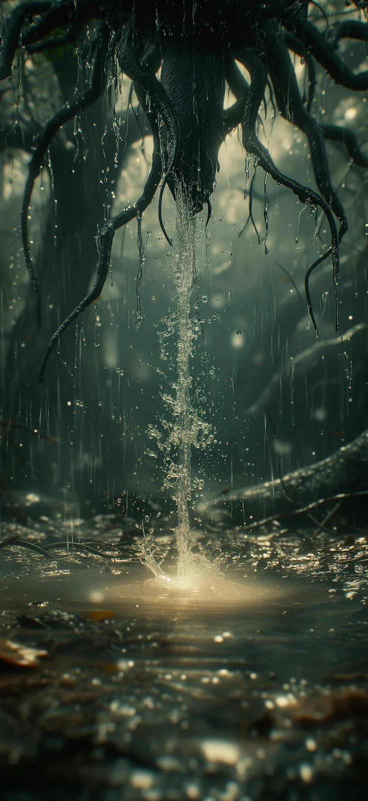 Mystical Dripping Forest Roots - Dark Fantasy Art 5K iPhone Wallpaper (2944x6400)