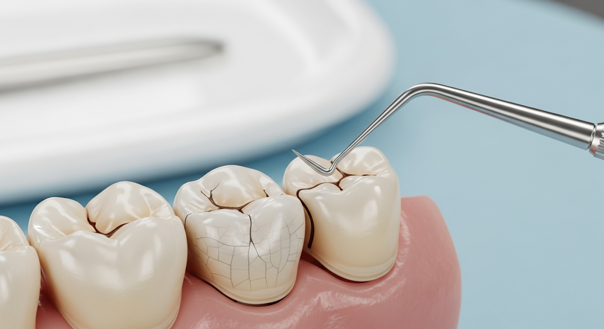 顯微鏡下的舊補牙物料裂縫與琺瑯質結構