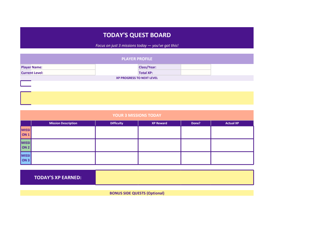 ADHD Levelup Focus Board