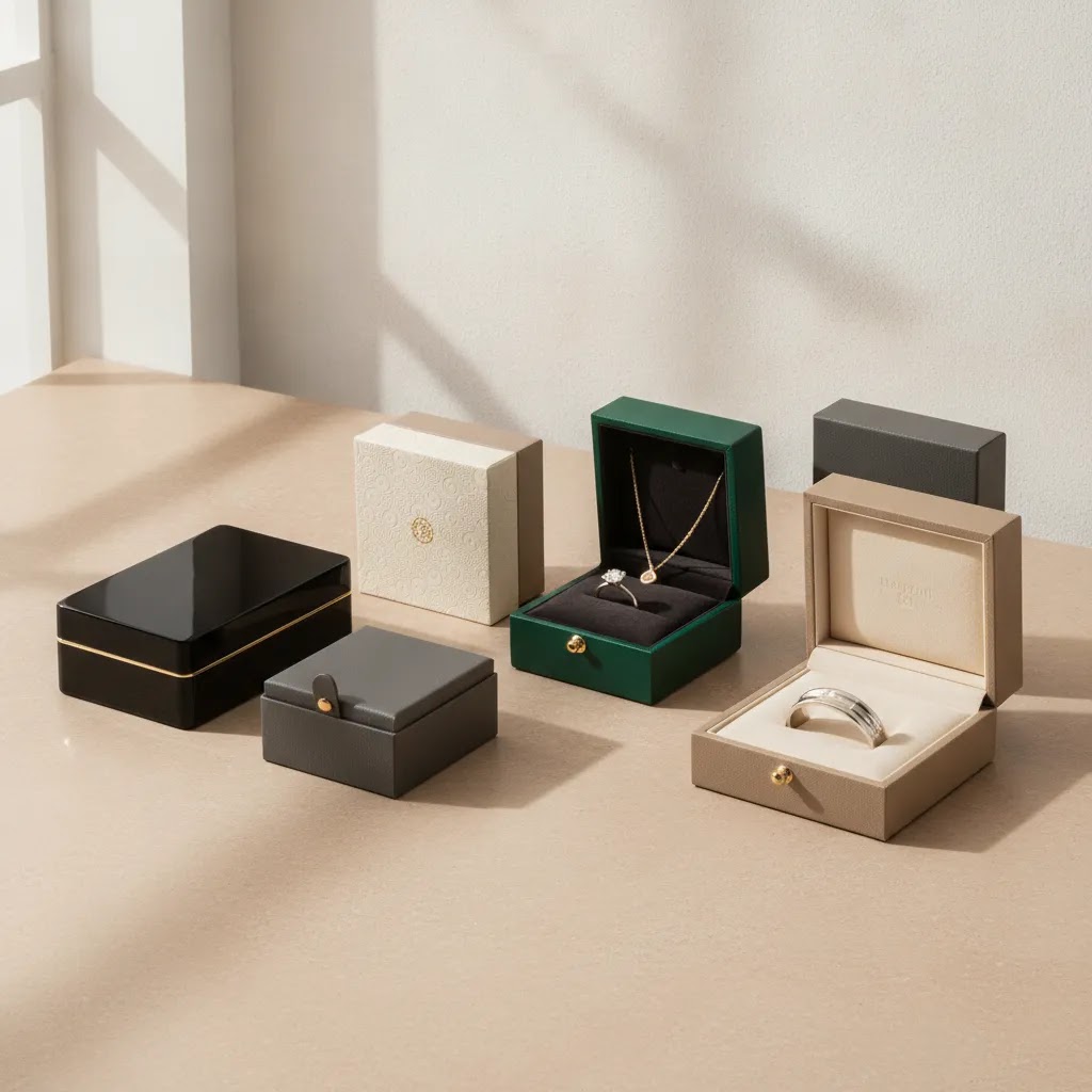Crafting unforgettable jewelry experiences box buyer hero image showing premium custom jewelry box styles for B2B packaging presentation