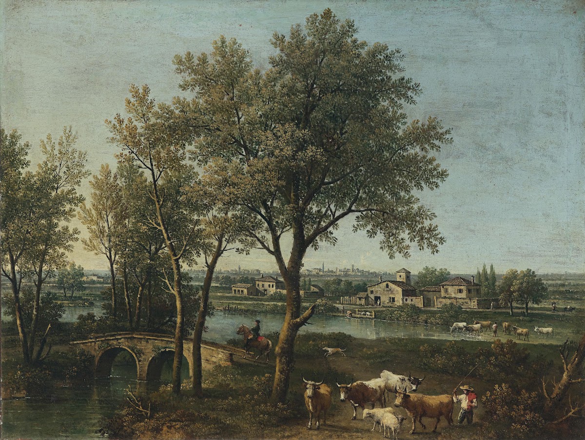 Paesaggio fluviale con pastore e gregge