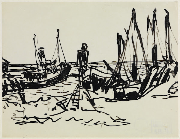 Küstendampfer und ankernde Boote Fehmarn 1908