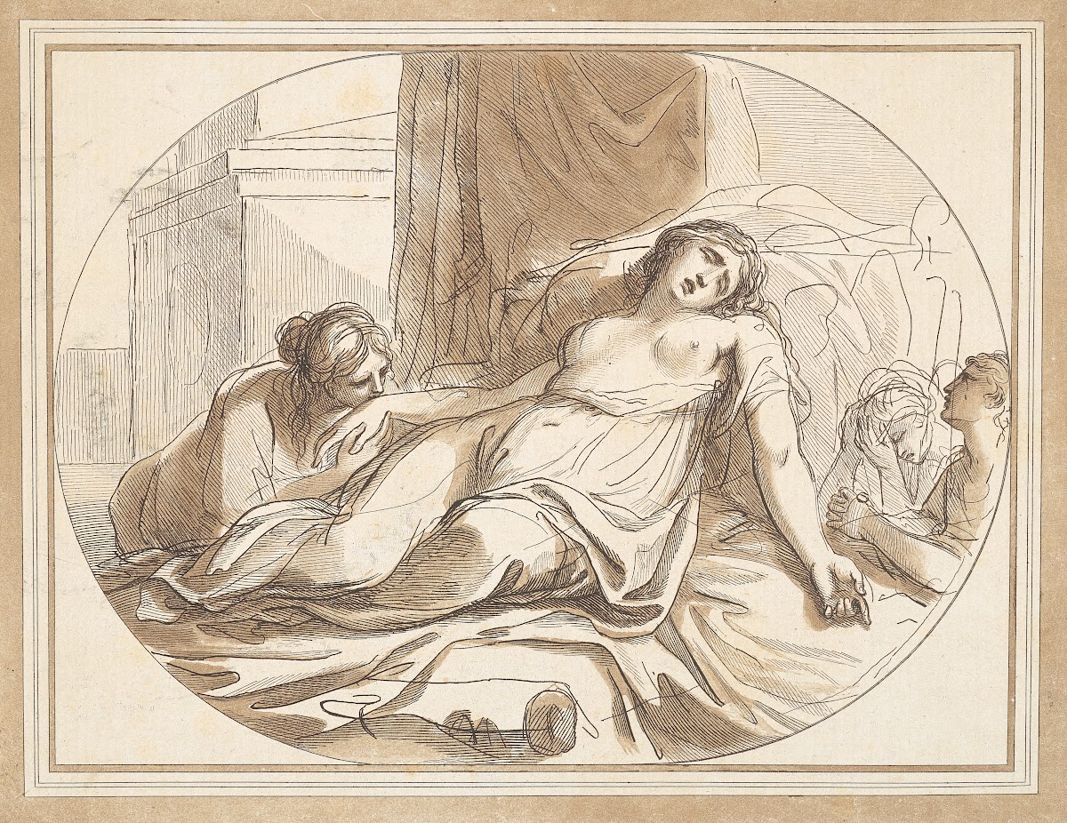 Woman Dying On A Bed With One Man And Two Women Mourning Her 1787