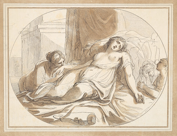 Woman Dying On A Bed With One Man And Two Women Mourning Her 1787