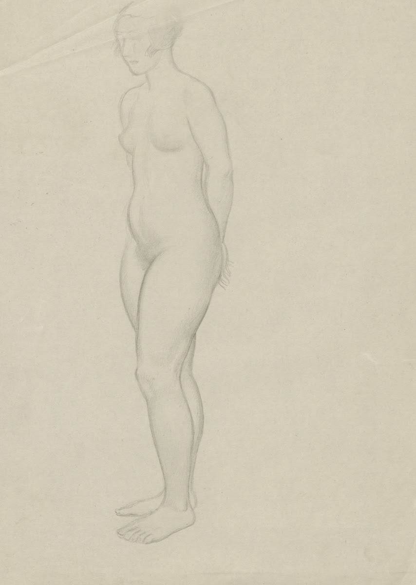 Naked woman standing with her arms behind her back 1895 1928