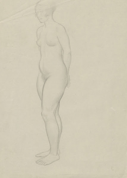 Naked woman standing with her arms behind her back 1895 1928