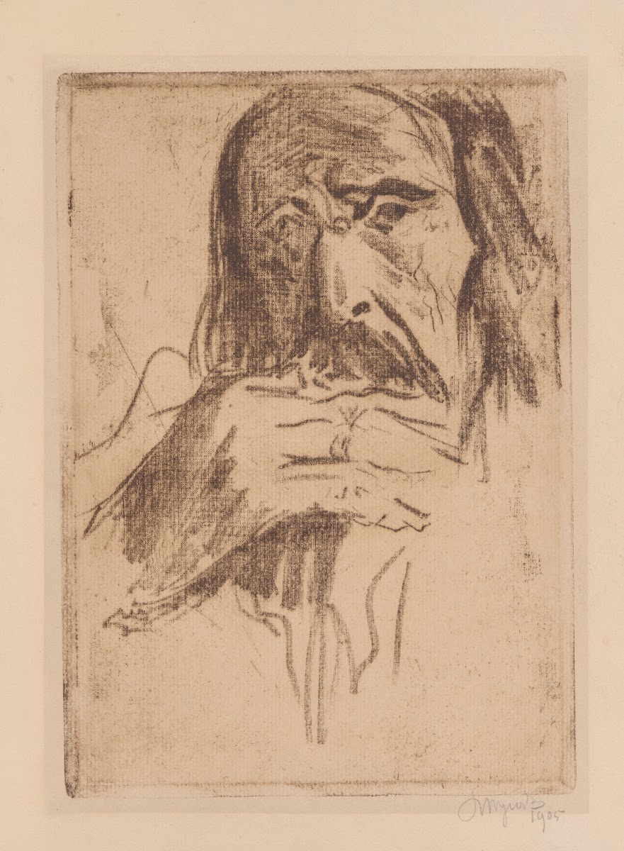 Szymon Tatar  Bust of a highlander with his right hand at his mouth 1905