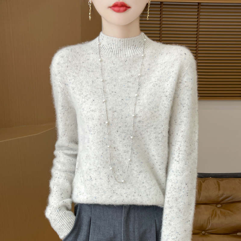 Women's pure wool sweater with stand-up collar