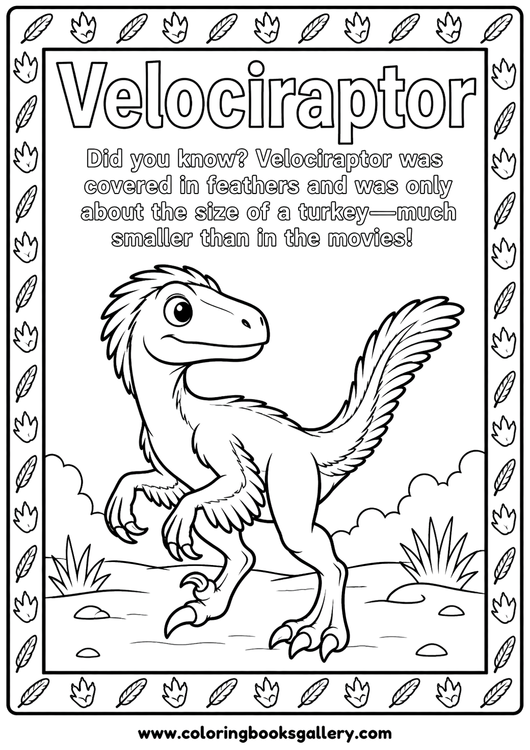 Cool Velociraptor Dinosaur Coloring Page – Free Printable Coloring Sheet for Kids and Adults – free coloring page for kids