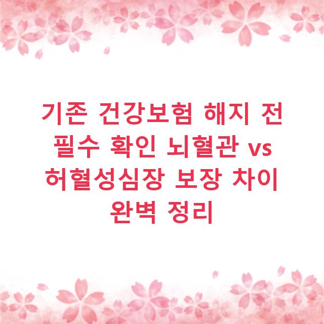 기존 건강보험 해지 전 필수 확인 뇌혈관 vs 허혈성심장 보장 차이 완벽 정리