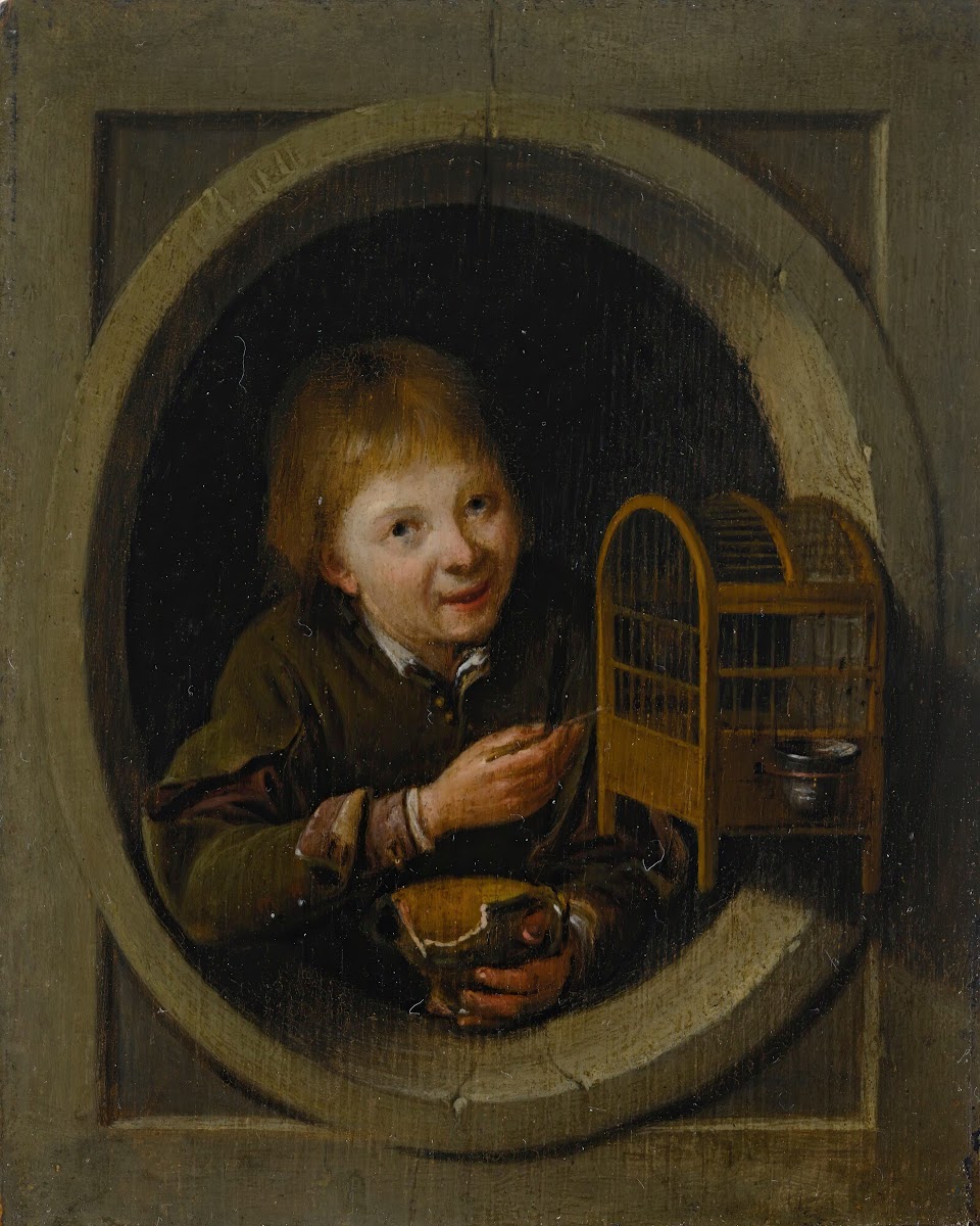 Boy In a Window With a Birdcage