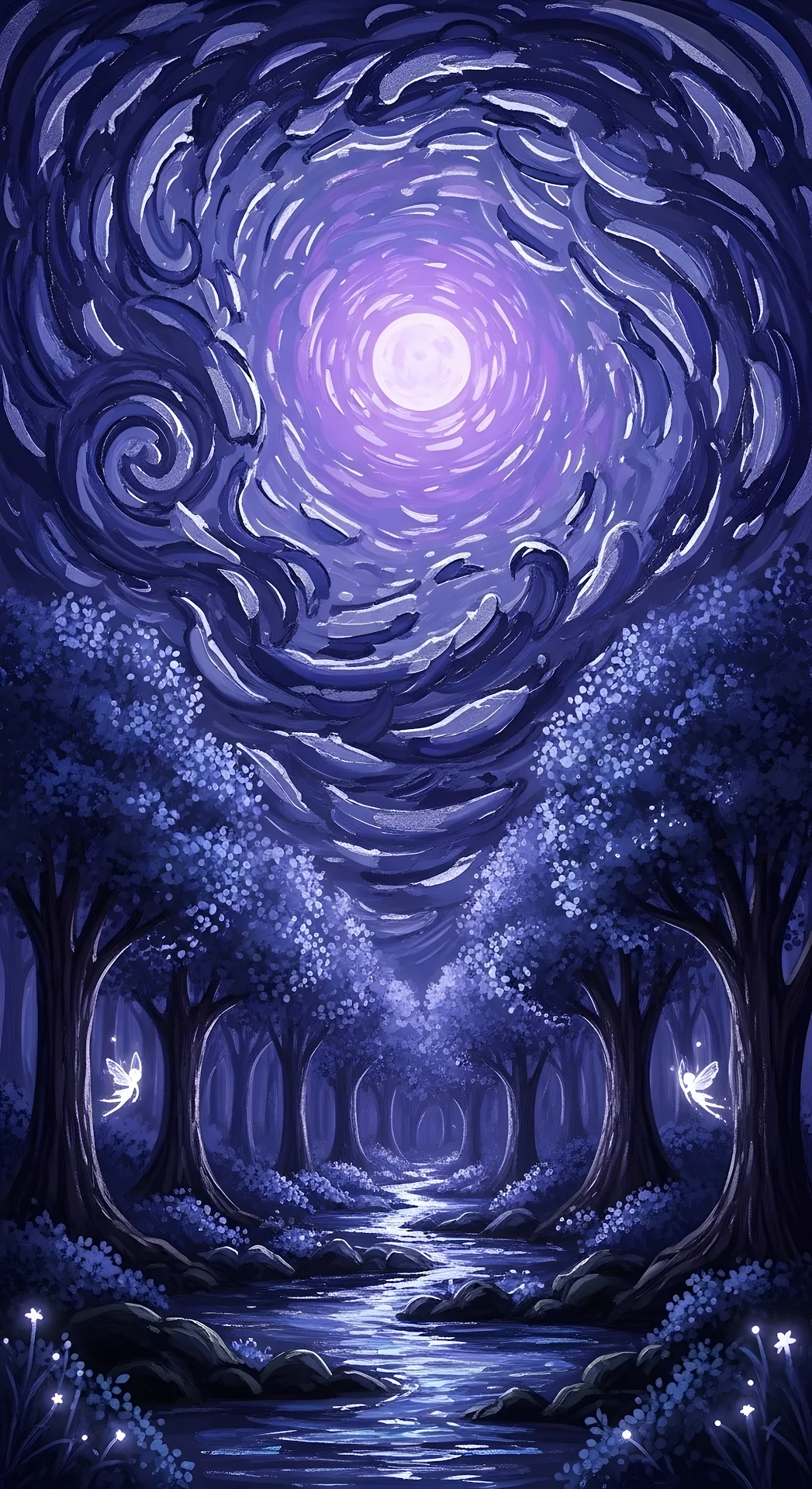 Enchanted Forest in Starry Night Style - Free 4K mobile Wallpaper