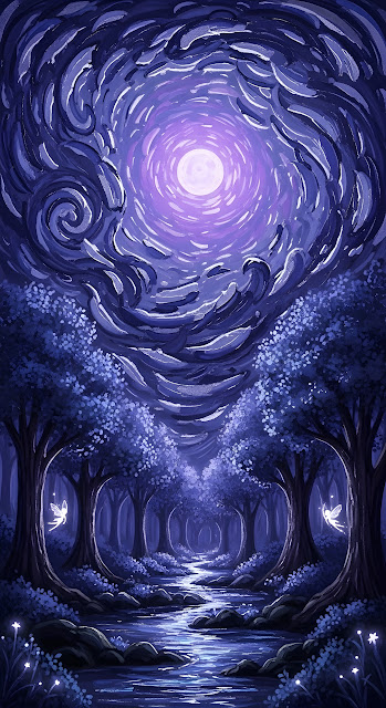 Enchanted Forest in Starry Night Style - Free mobile Wallpaper