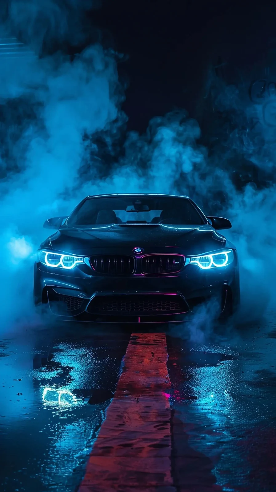 BMW Sports Car in Blue Smoke - Automotive Digital Art 2K iPhone Wallpaper (1800x3210)