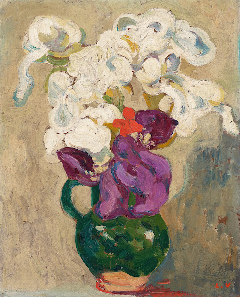 Bouquet diris au pichet vert circa 1905