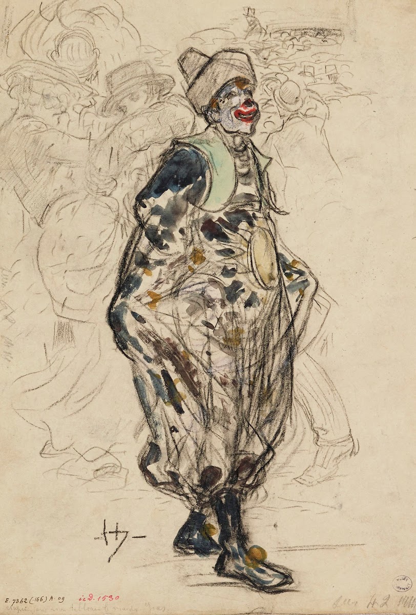 Clown dans la rue un jour de mardi gras 1895   1905