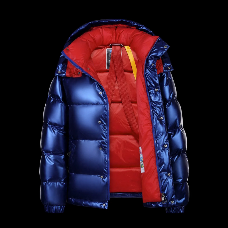Kurze Herren-Daunenjacke mit Kapuze, glänzend