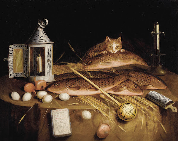 Kitchen Still Life with Fish and Cat circa 1650