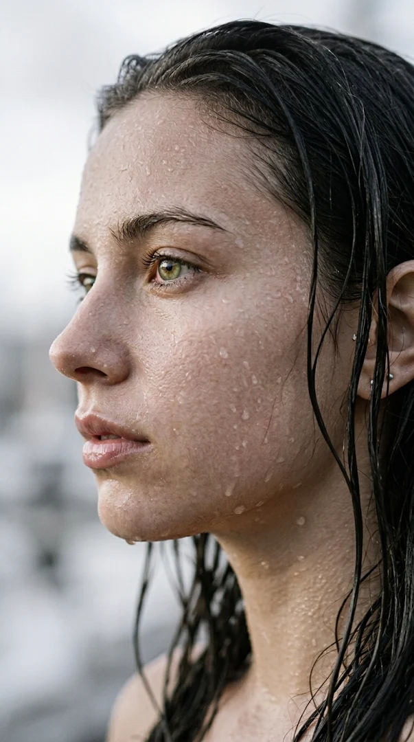 Woman's face wet profile