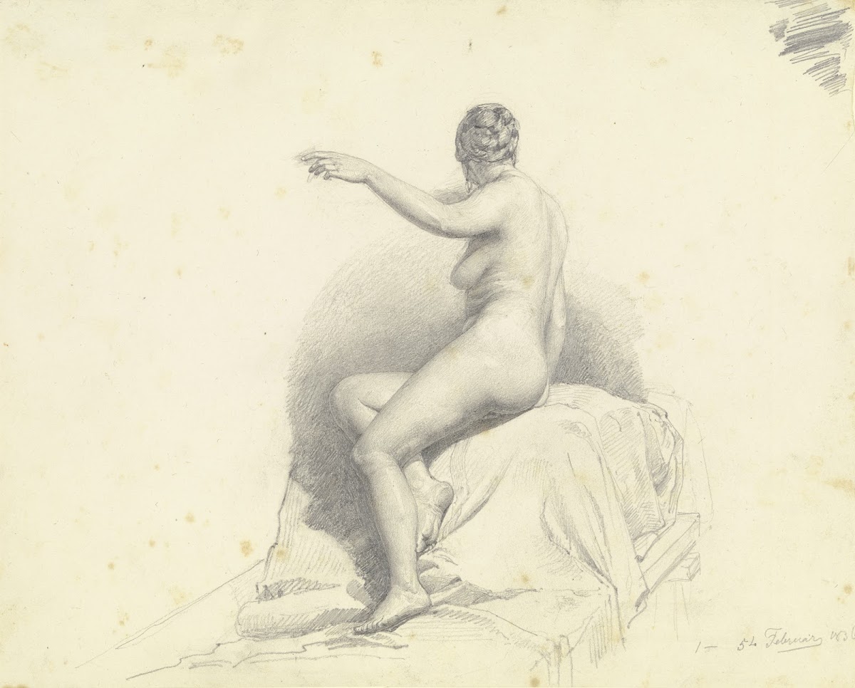 Weiblicher Akt sitzend von der Seite gesehen 1836