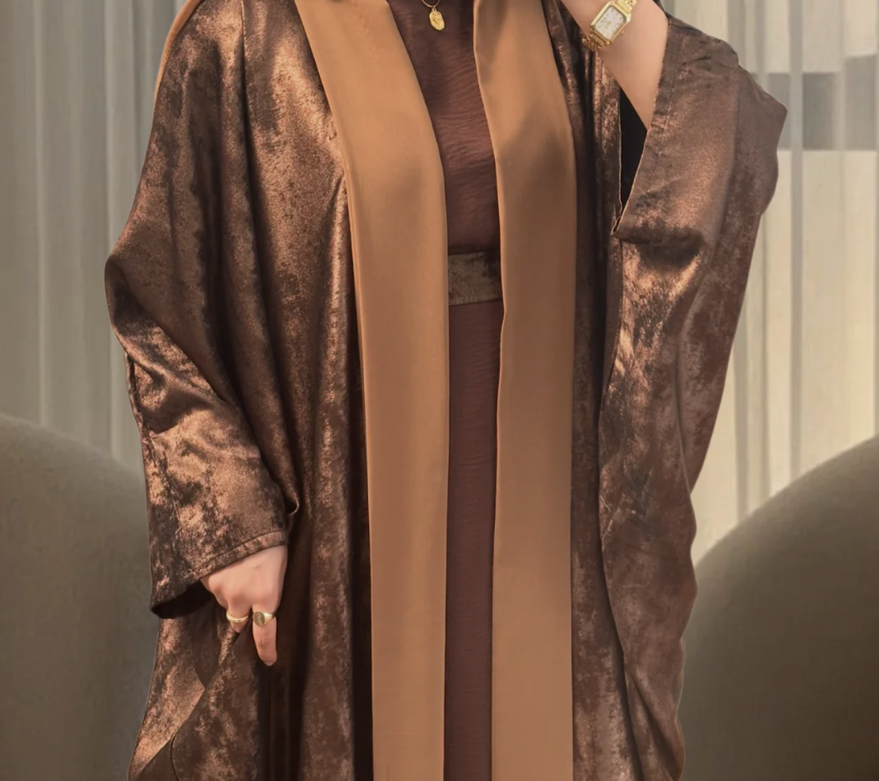 Hayah Blush Brown 4-Piece Abaya Set
