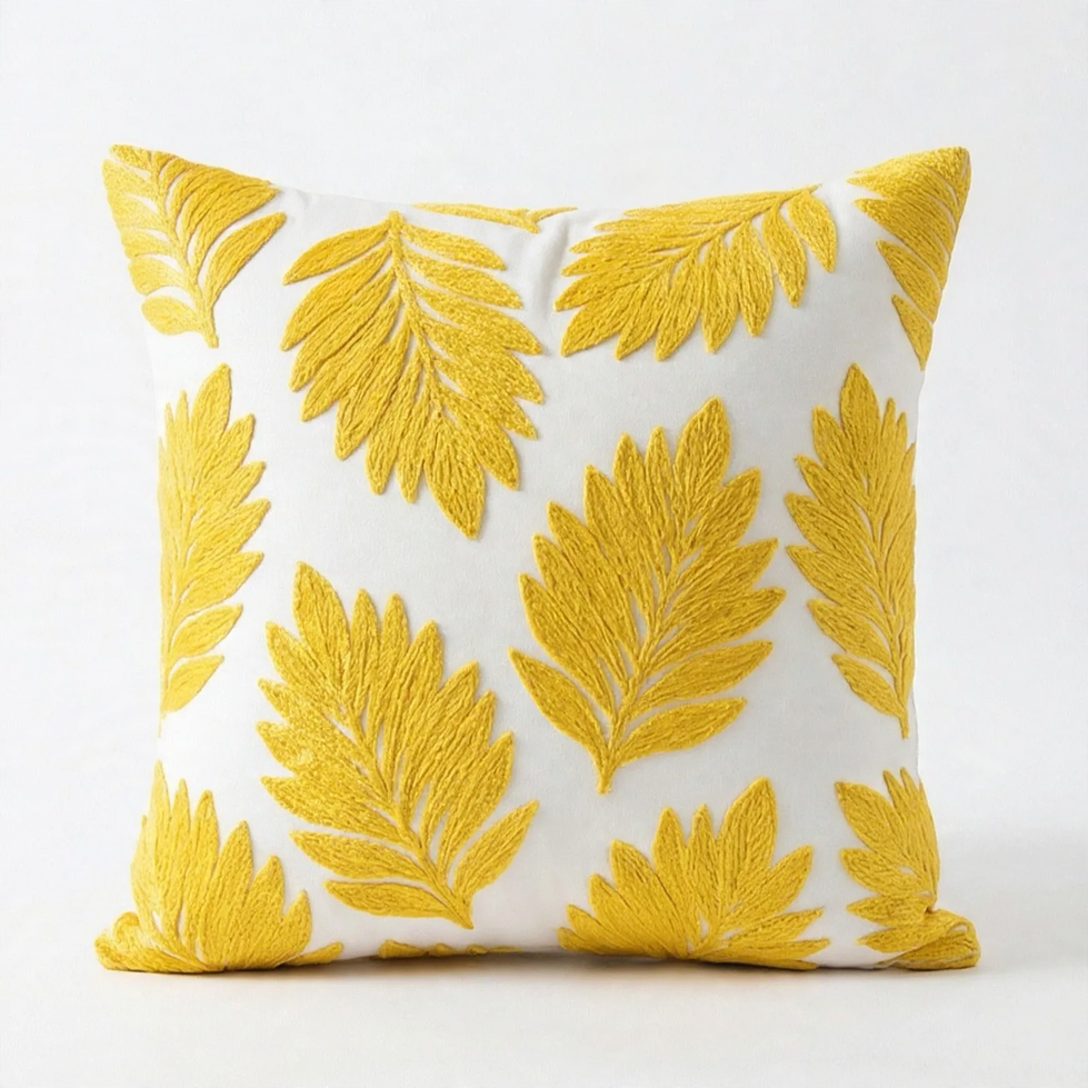 Nordic cushion cover with plant motif, 45×45 cm