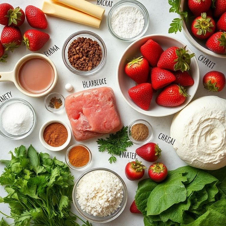 Ingredients for Red Velvet Strawberry Cheesecake Cake Recipe – Easy Homemade Delight
