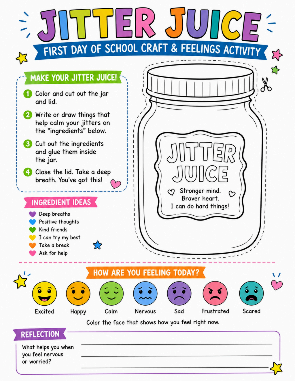 First Day Jitter Juice Feelings Activity