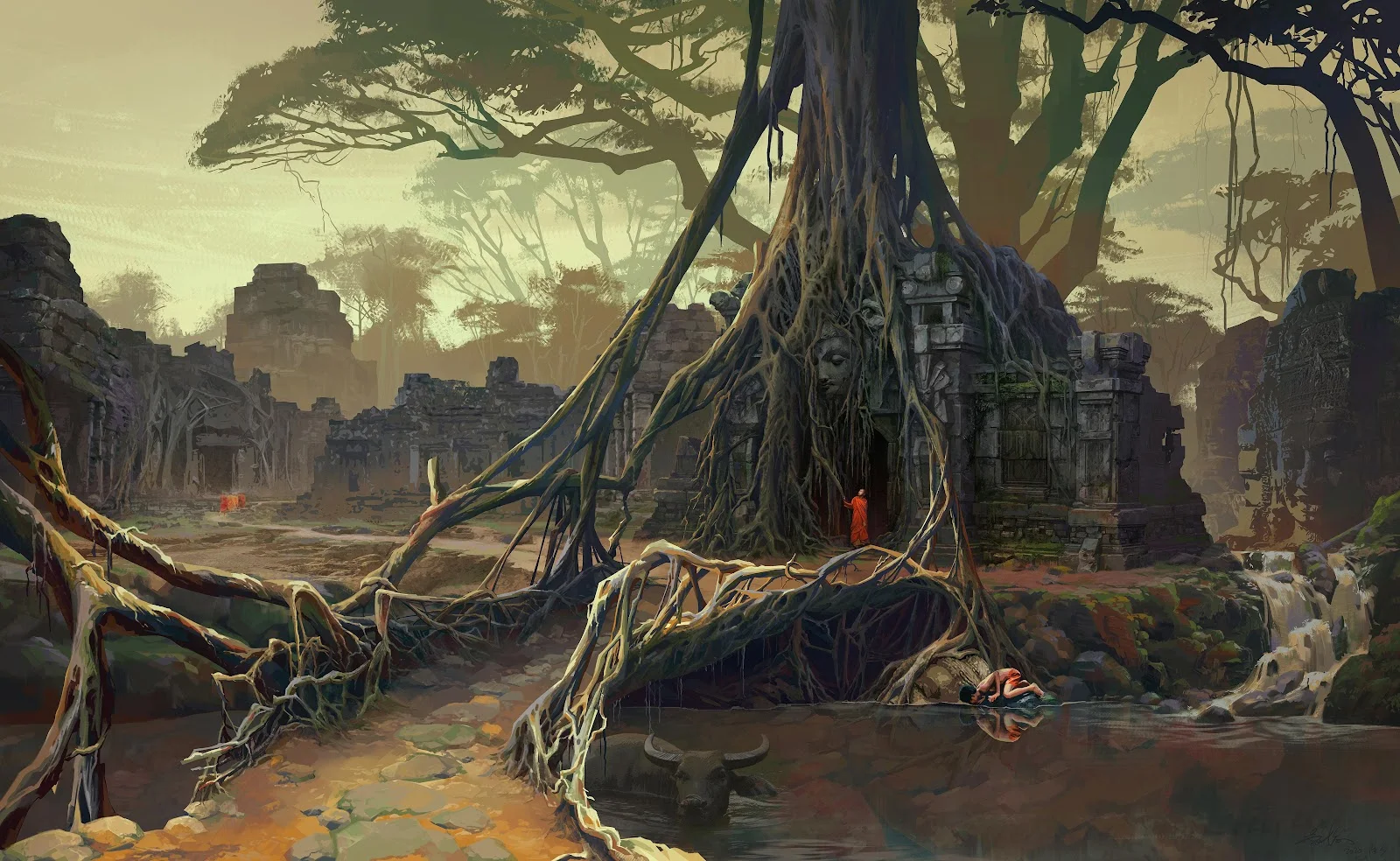 Ancient Jungle Temple Ruins - Digital Concept Art 5K Wallpaper (5500x3382)