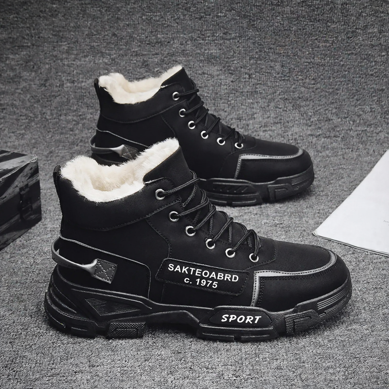 Insulated Men's Winter Boots, High-Top, PU Upper Material
