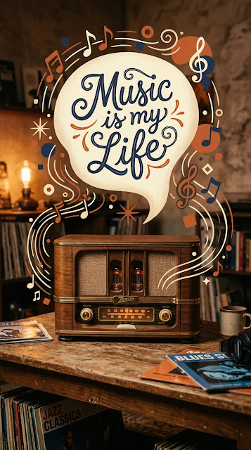 Retro Radio with 'Music is my Life' Decorative Typography - Free mobile Wallpaper