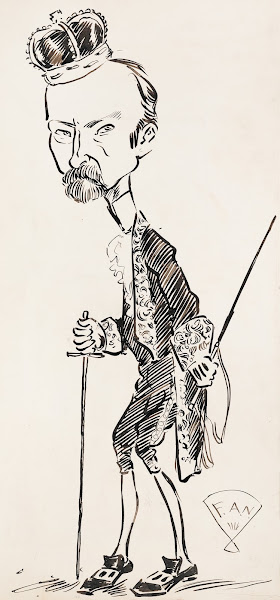 A man wearing a crown in fancy dress with a rapier in both hands
