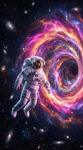 3D Render of an Astronaut Floating Toward a Glowing Galactic Nebula Portal - Free mobile Wallpaper