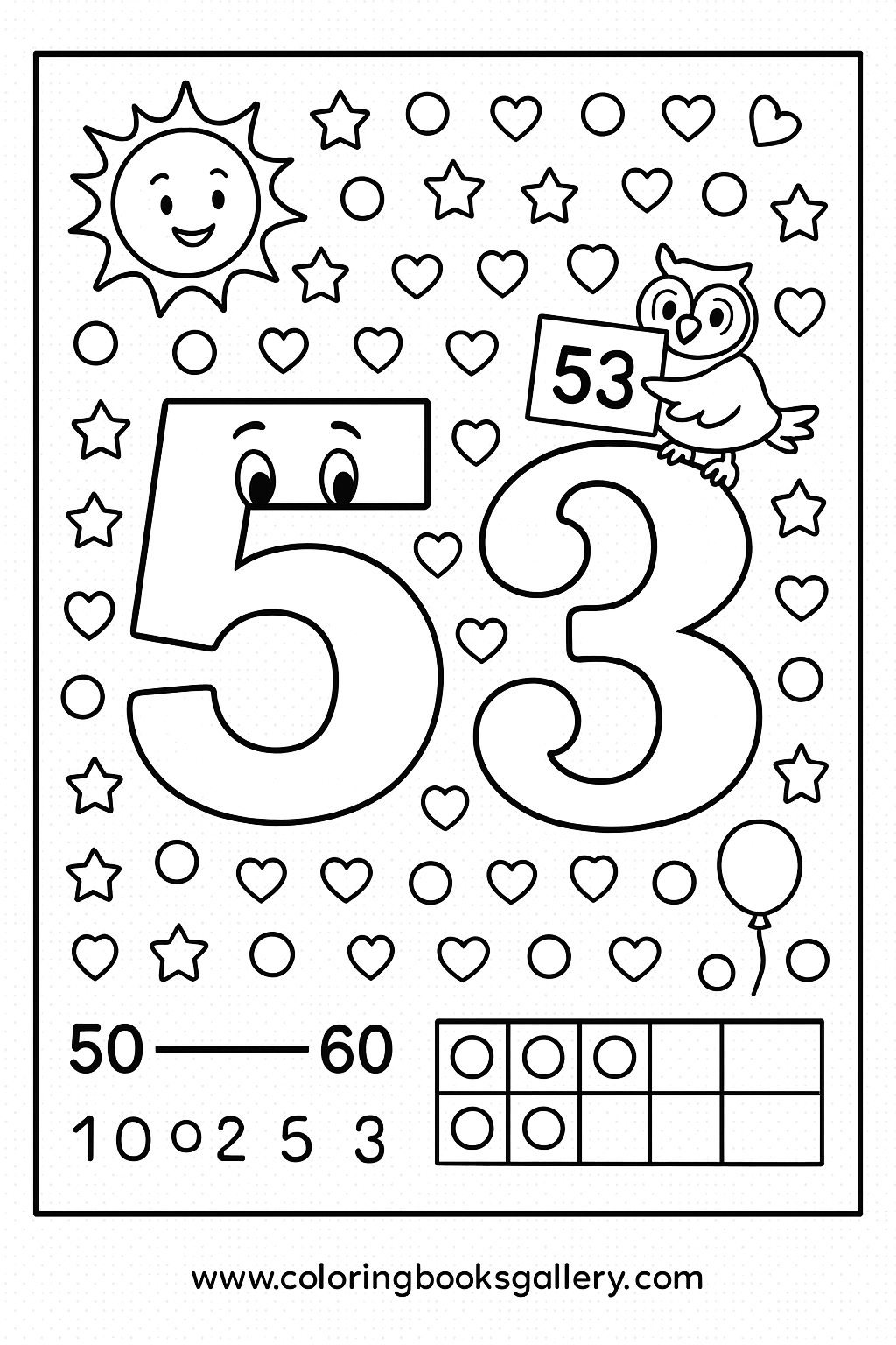 Number 53 Coloring Page for Kids – Simple A4 Printable Line Art – printable coloring page