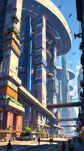 Bright Futuristic City Street Level Architecture - Free mobile Wallpaper