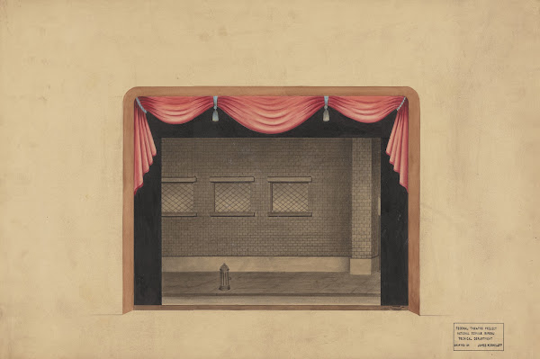Color Proscenium and Pink Curtain over BW Street Scene 1934 1943