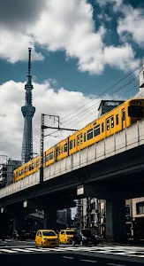 Tokyo Skytree Yellow Train Elevated City View