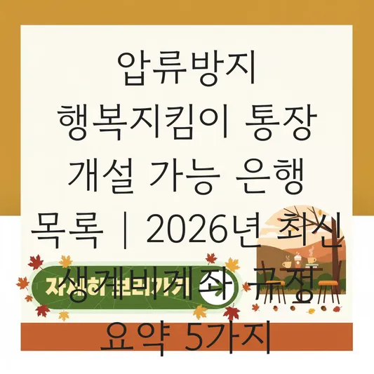 압류방지 행복지킴이 통장 개설 가능 은행 목록 및 최저생계비 입금 보호 한도 대표 이미지