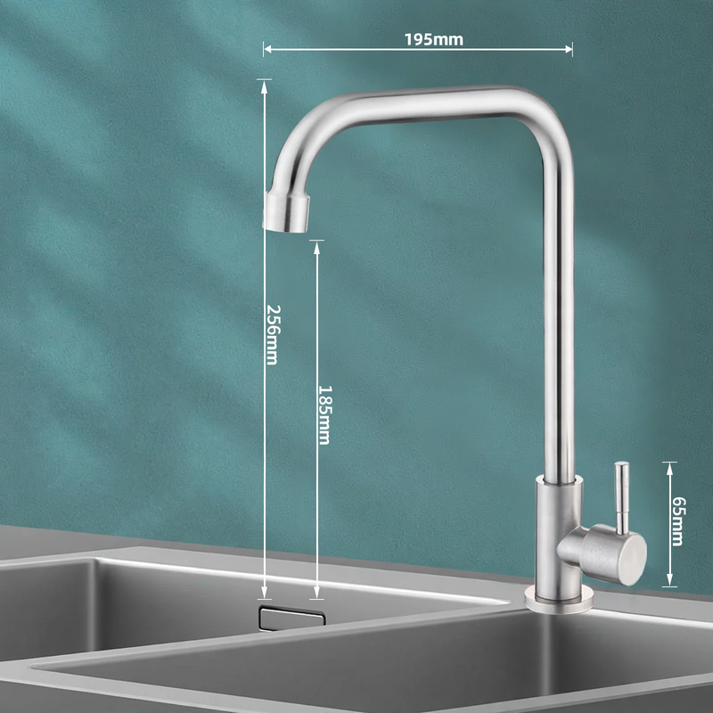 Stainless steel faucet for kitchen, mixing or cold water