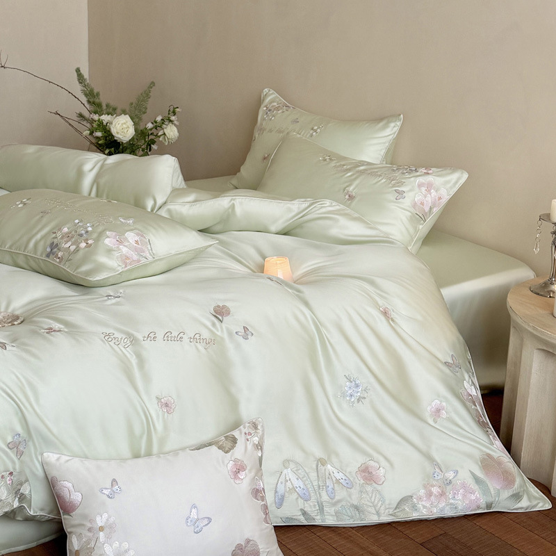 Französisches Bettwäsche-Set, Tencel und Baumwolle, bestickt