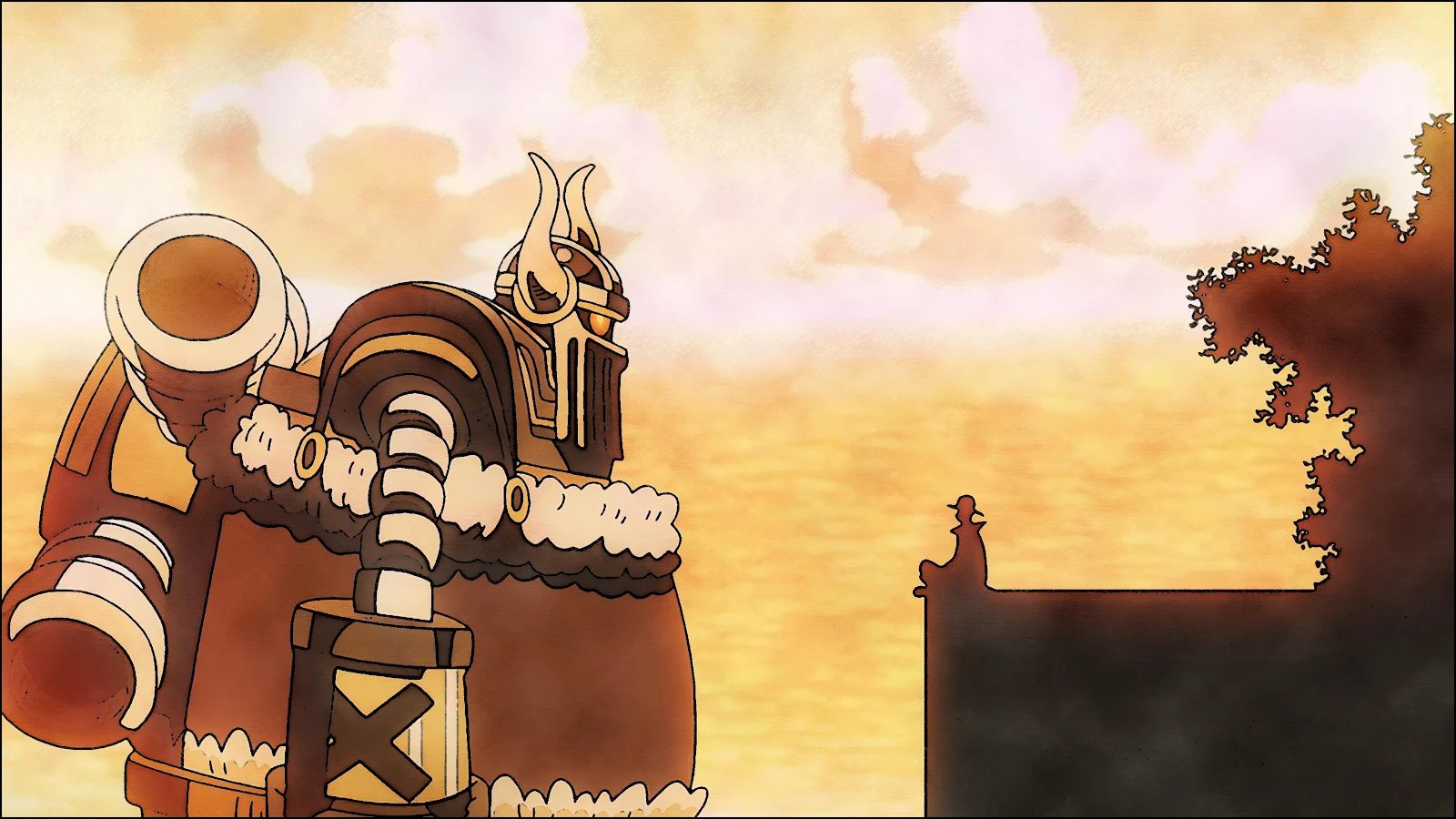 Armored Warrior Facing Distant Rival - Cartoon Digital Painting 4K Wallpaper (3840x2160)