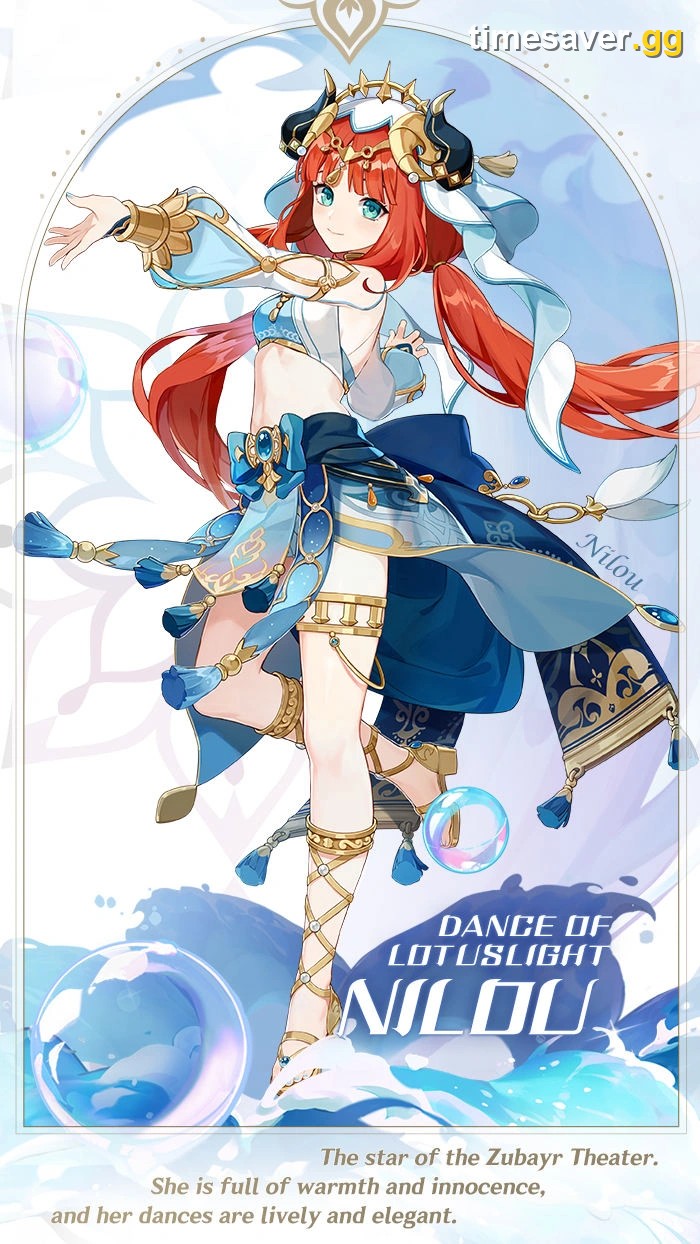 Nilou Dance of Lotuslight official character detail card from Genshin Impact