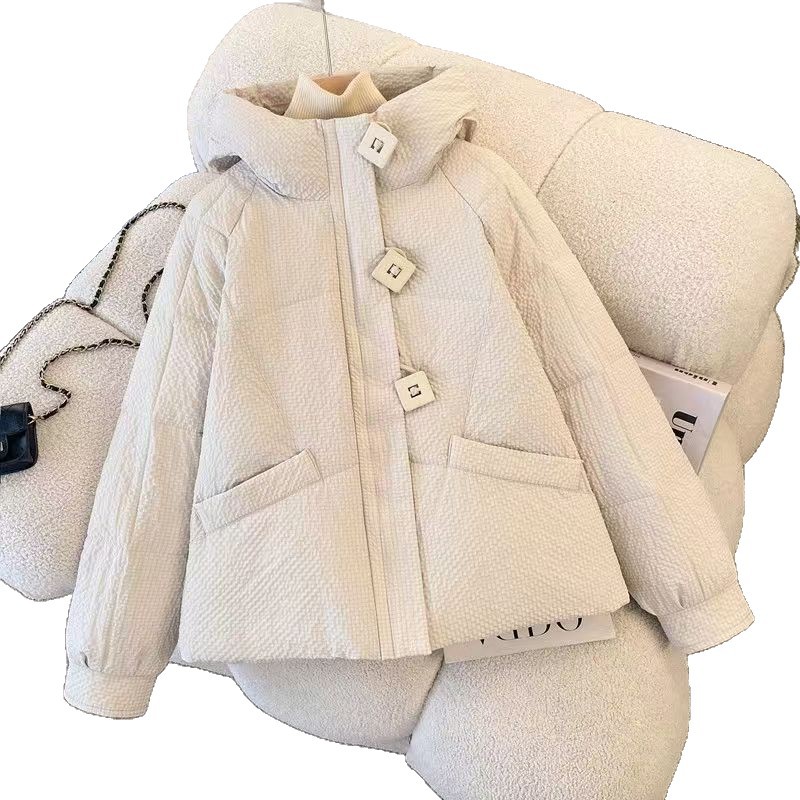 Kurze Damen-Steppjacke mit Kapuze, lockere Passform