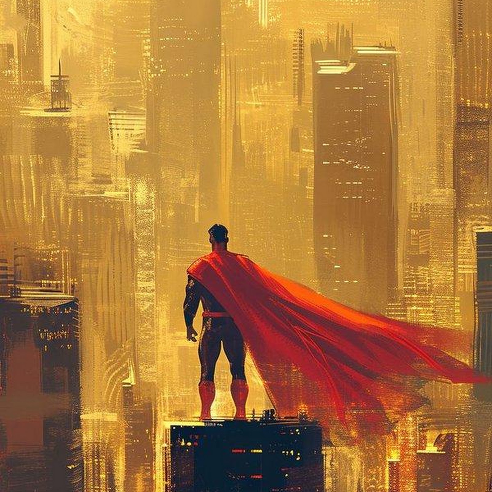 Download Superman Overlooking Golden Metropolis iPhone