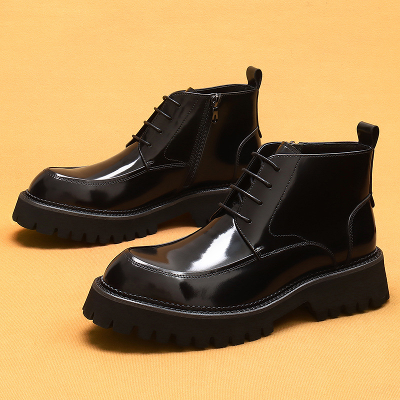 Men's Leather Boots with Zipper